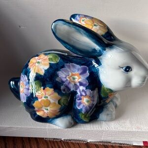 Floral Hand Painted Ceramic Easter Bunny Figurine made by Andrea by Sadek